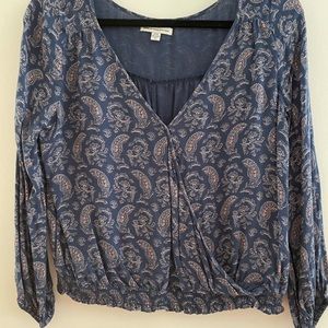 American Eagle Paisley Navy Print Blouse